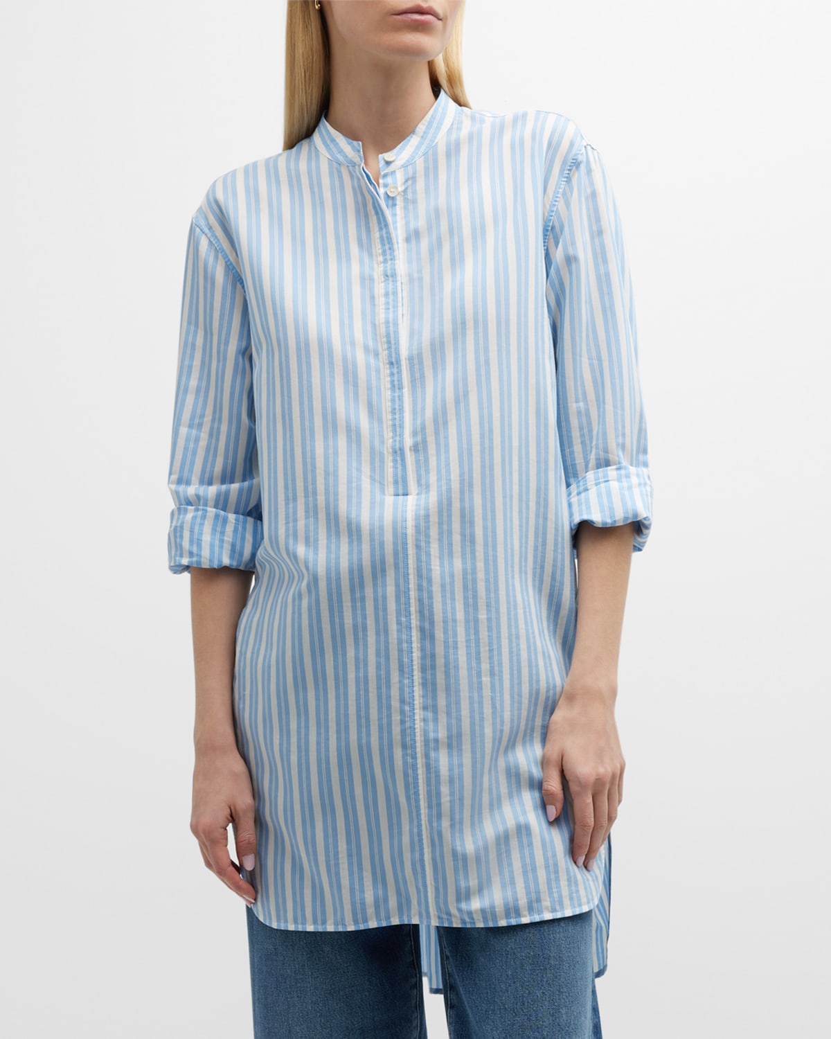 Long Stripe Cotton-Silk Shirt