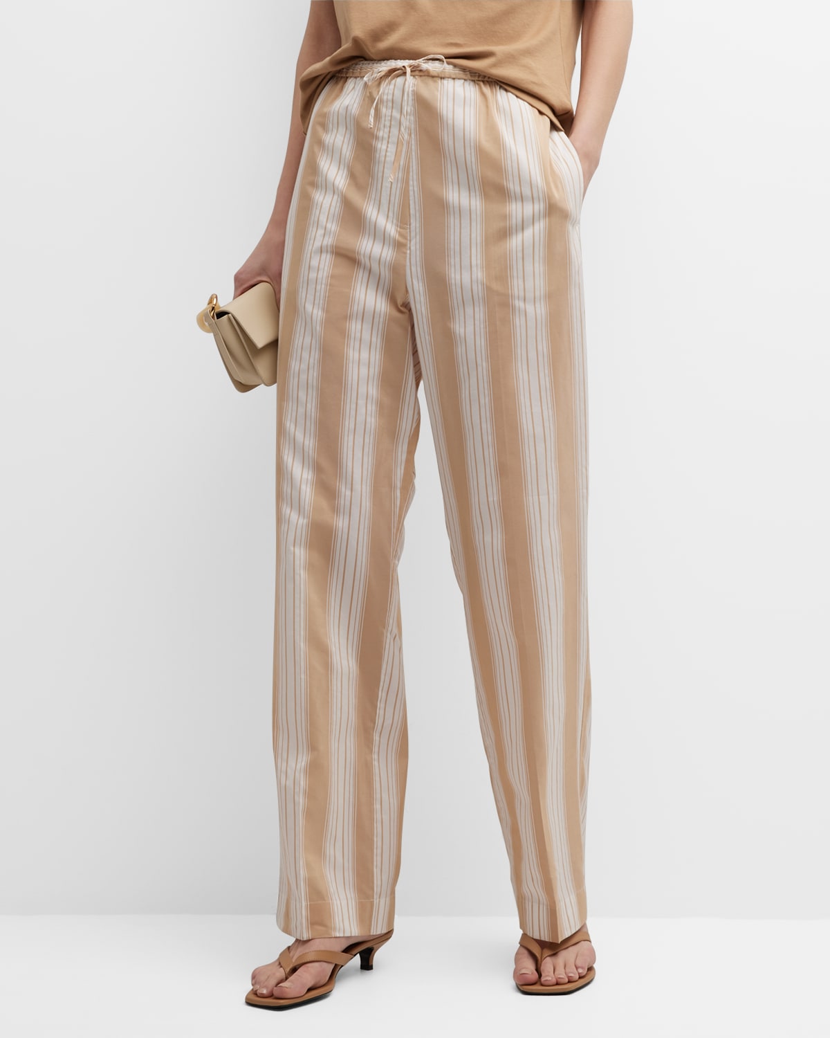 Totême Stripe Press-creased Drawstring Trousers In Light Beige