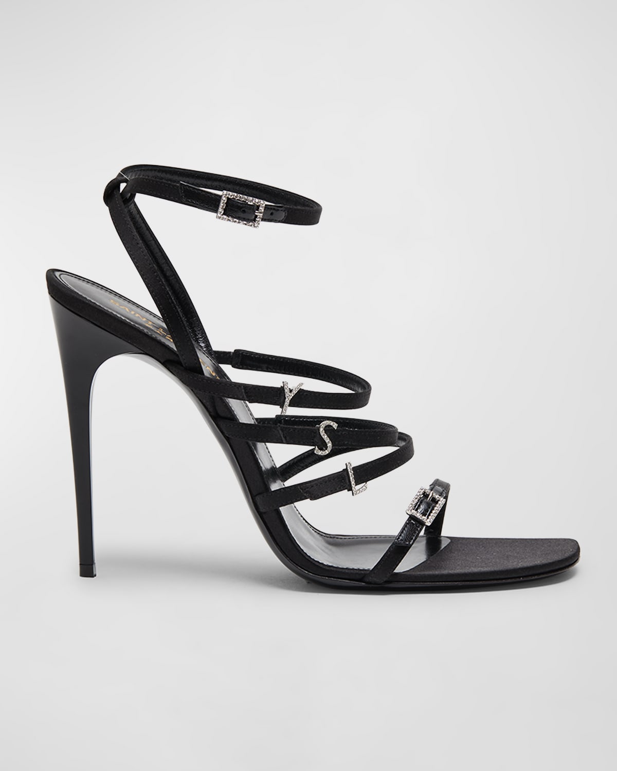 Shop Saint Laurent Free Crystal Ysl Strappy Stiletto Sandals In Nero