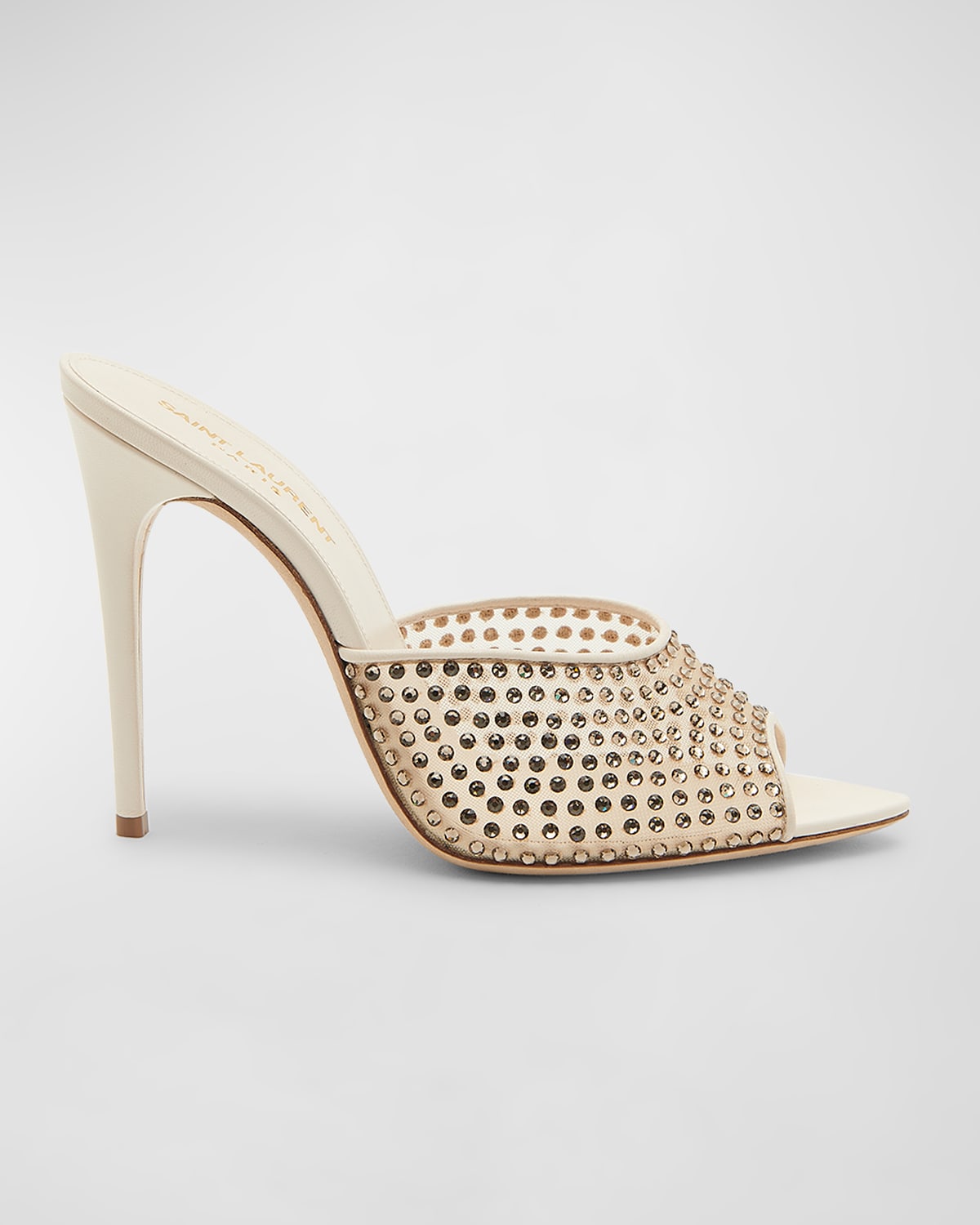 Shop Saint Laurent Gippy Crystal Mesh Stiletto Mules In Nuditegreige