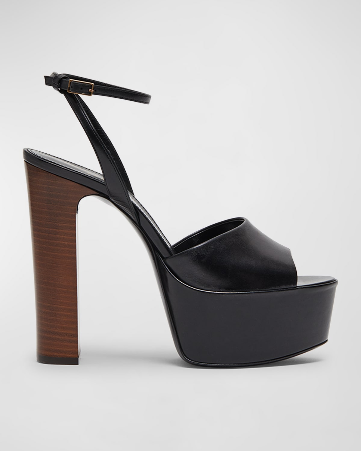 Shop Saint Laurent Jodie Leather Ankle-strap Platform Sandals In Nero