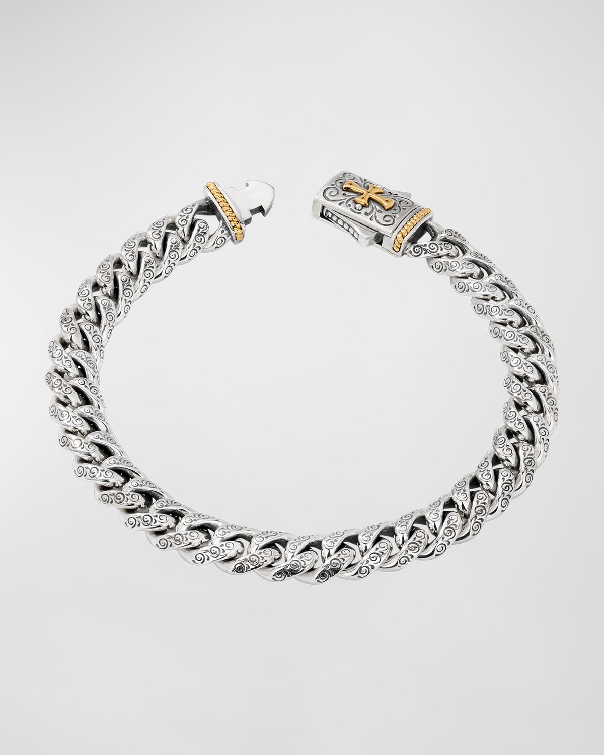 Konstantino Men's Engraved Silver Chain Bracelet With 18k Gold Cross