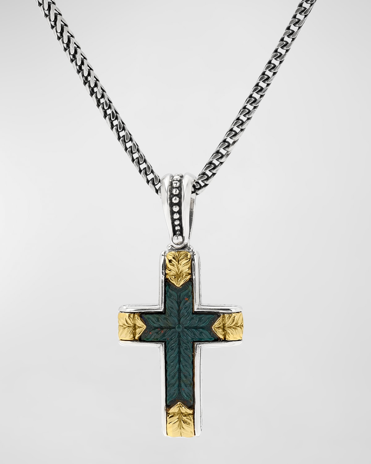 Men's Two-Tone Bloodstone Cross Pendant