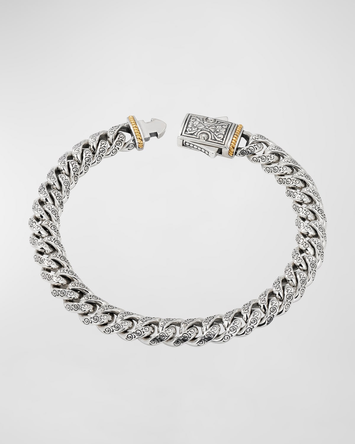 Konstantino Men's Engraved Silver Chain Bracelet With 18k Gold