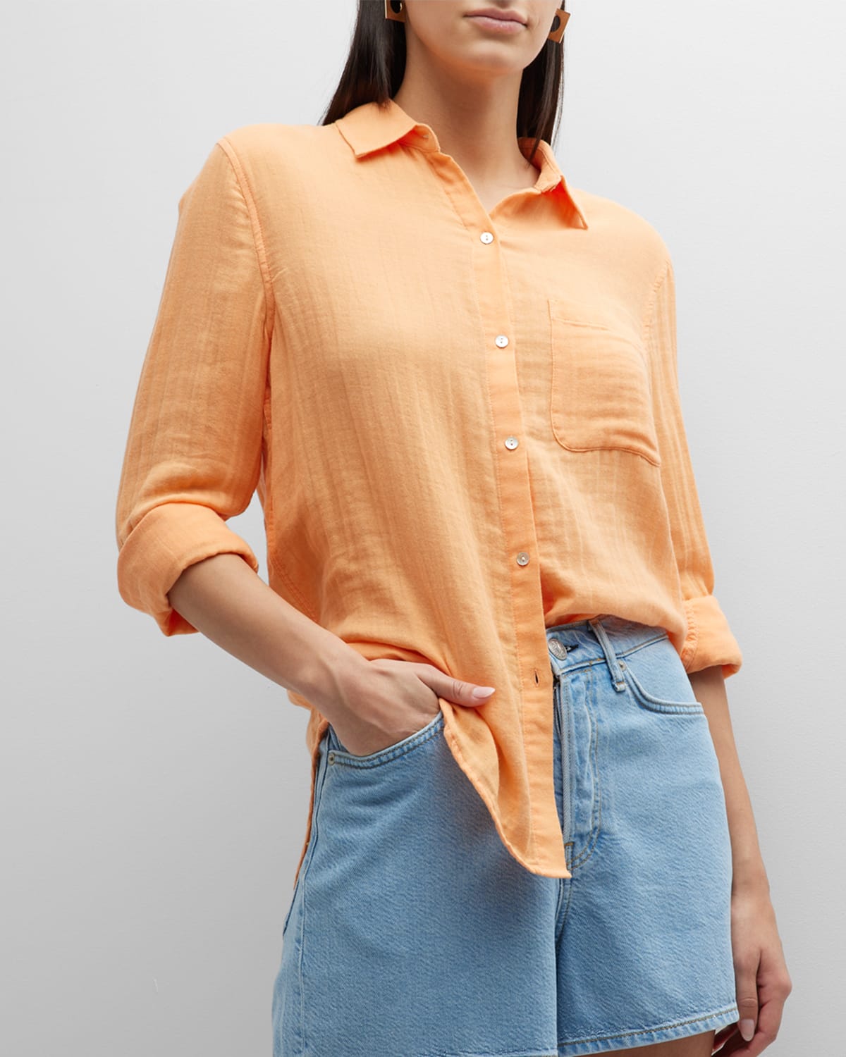 Rails Ellis Cotton Gauze Button-front Shirt In Papaya
