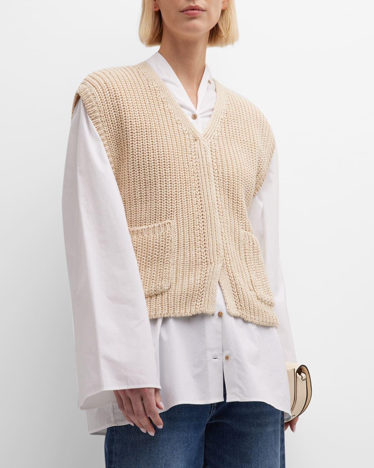 Totême Linen Cotton Vest Ecru In Light Beige