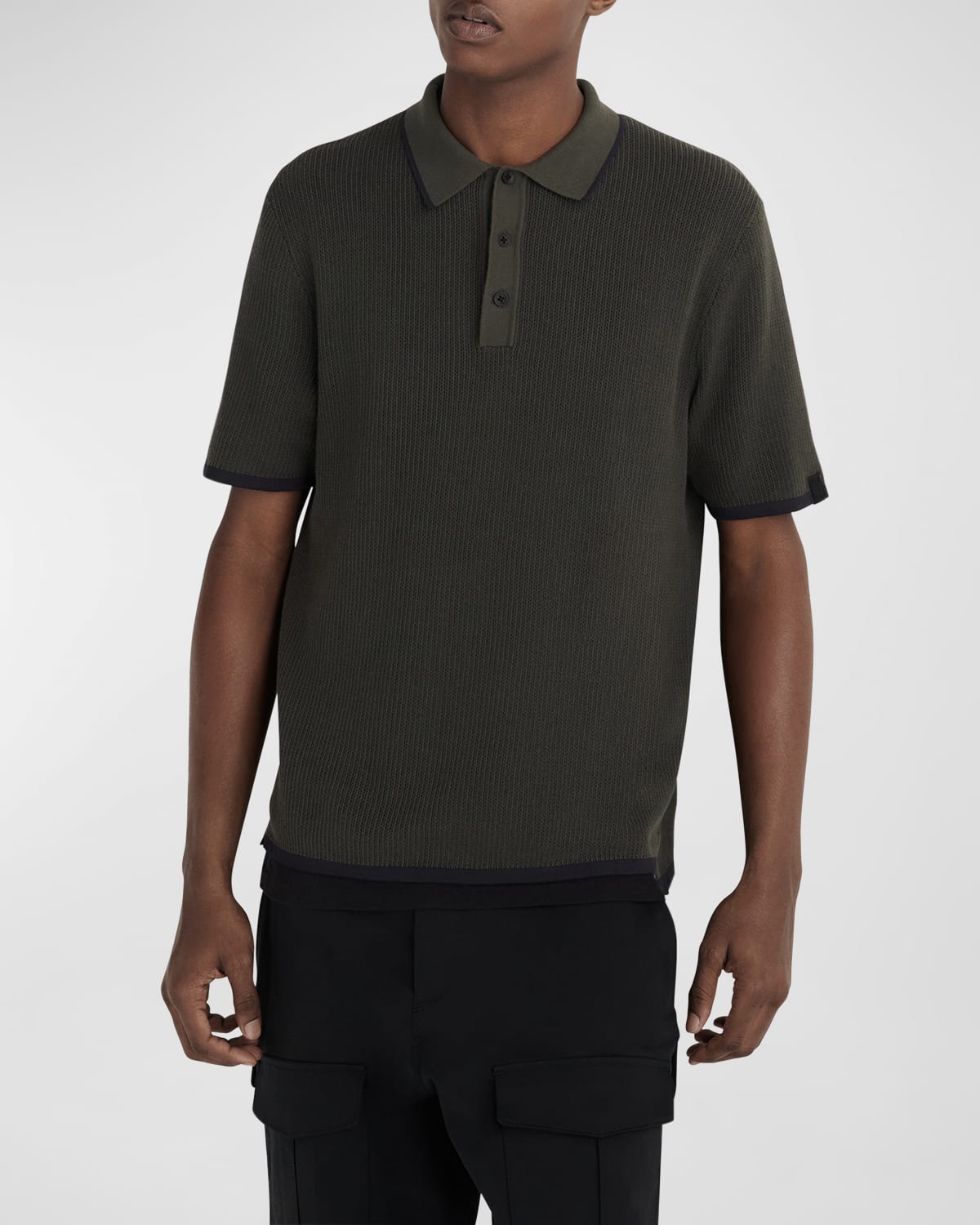 Rag & Bone Harvey Knit Polo In Shadowgrn