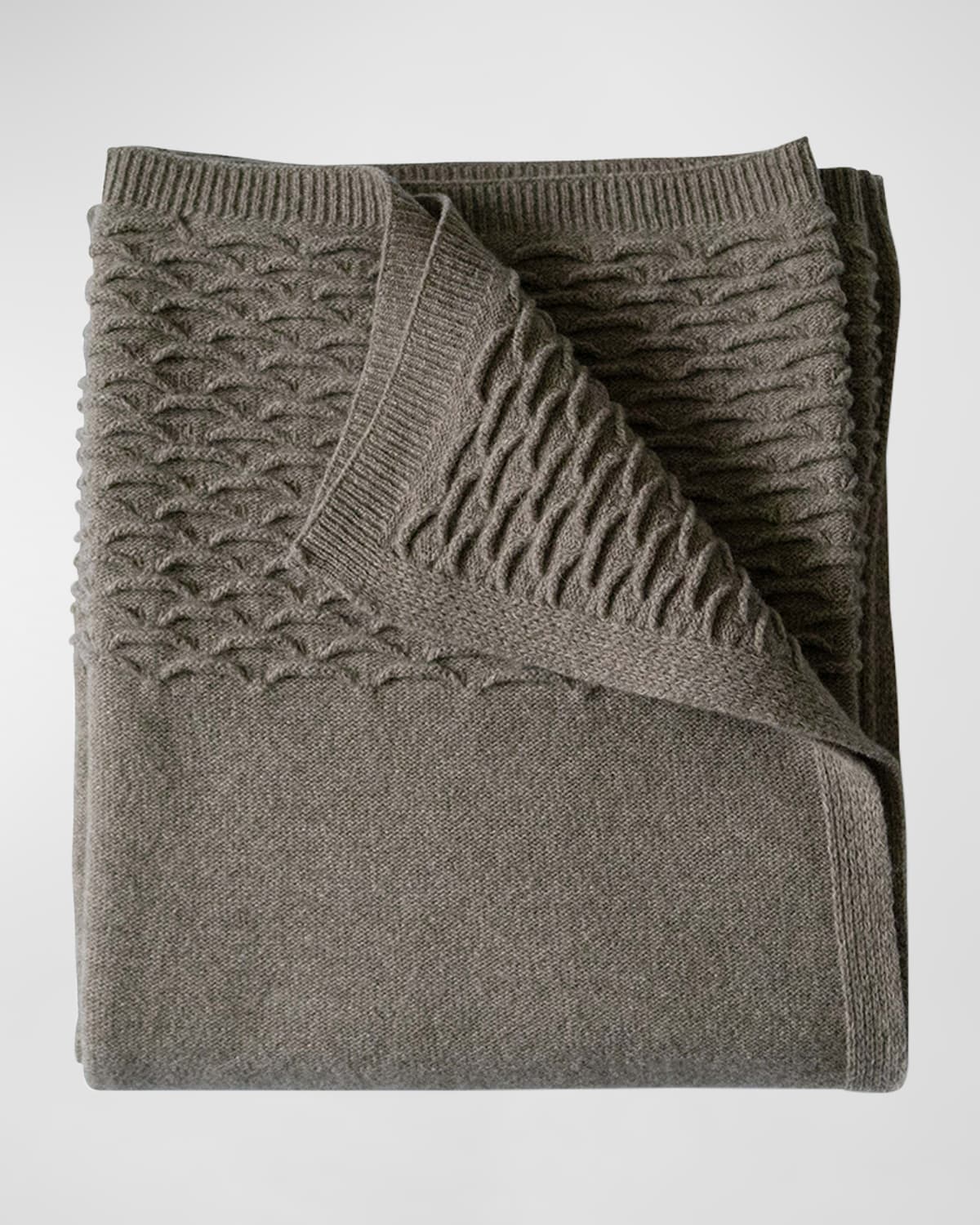 Shop Evangeline Linens Knit Wool Throw Blanket In Coffee Scallop
