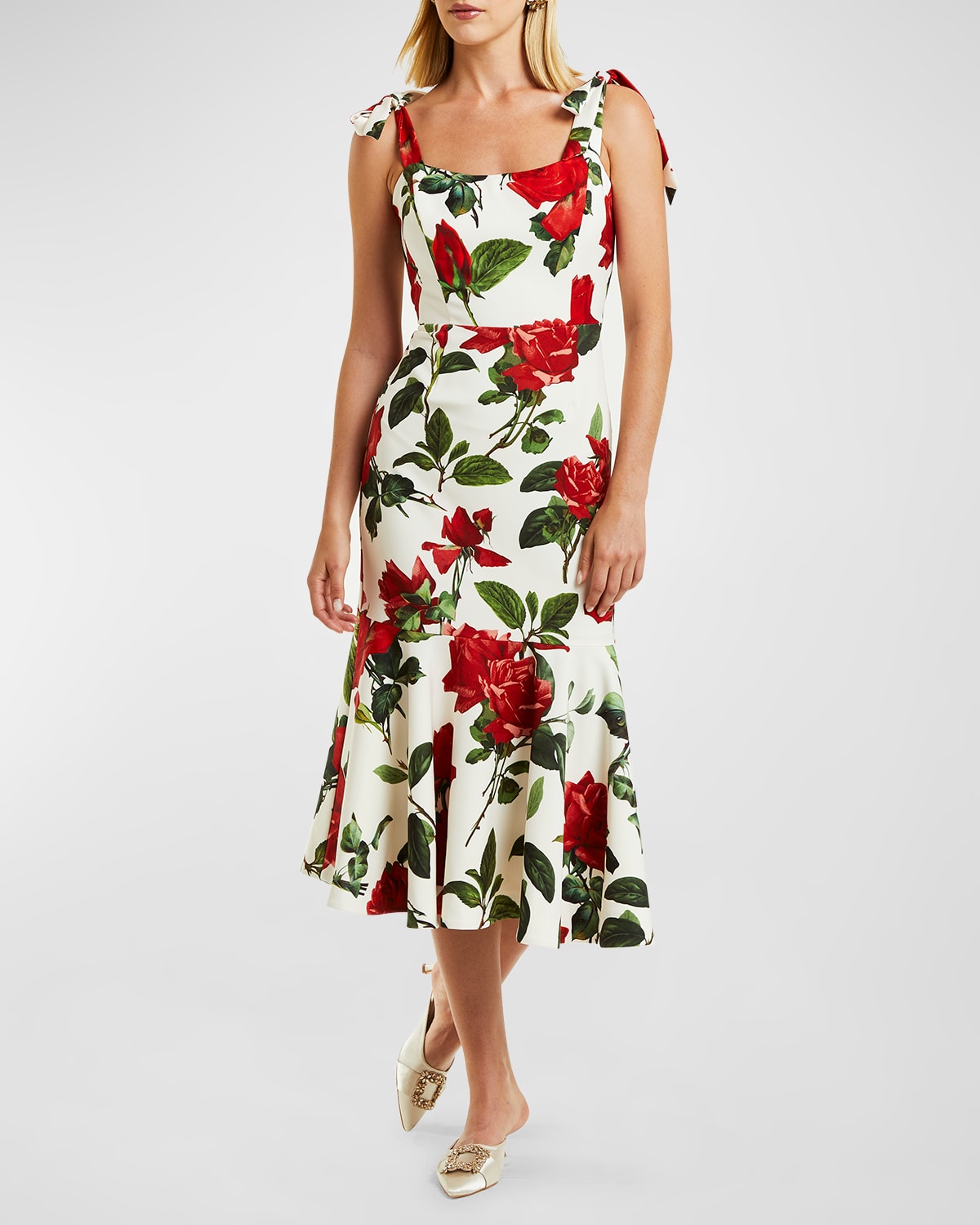 Jody Floral-Print Flounce Midi Dress