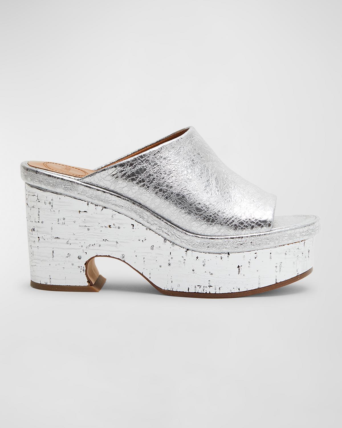 Chloé Oli Metallic Slide Platform Sandals In 9dl Silver