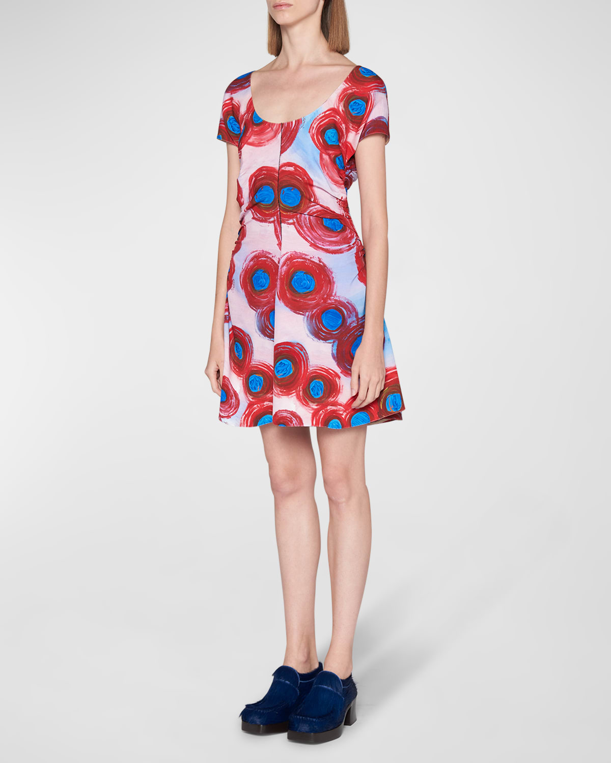 Abstract Dot-Print Scoop-Neck Mini Dress
