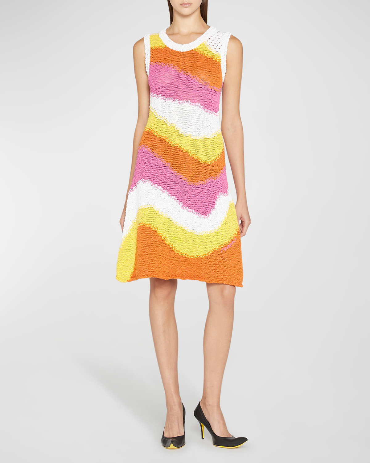 Marni Wavy Crochet Knit Sleeveless Dress In Orange