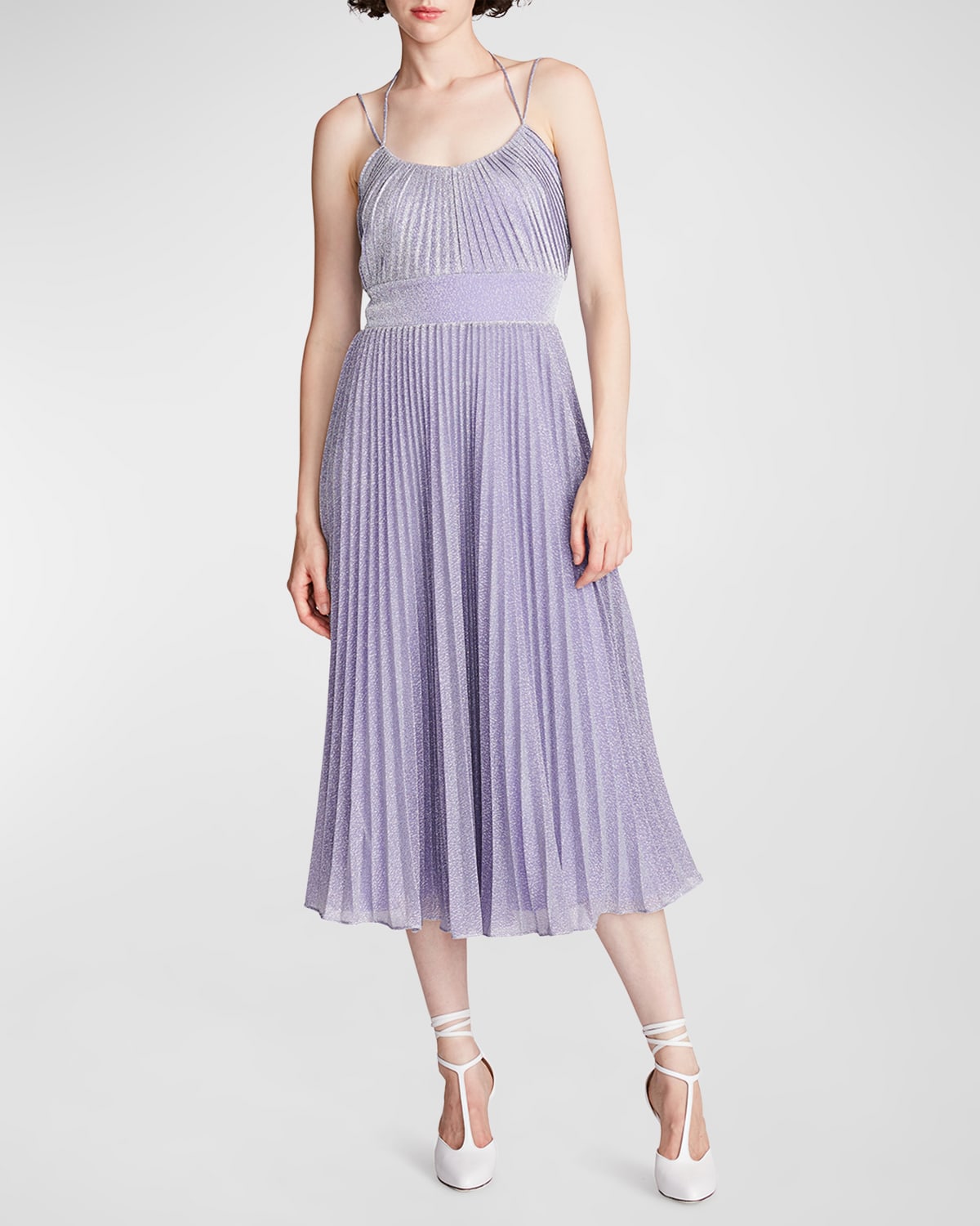 Evelia Pleated Shimmer Midi Dress