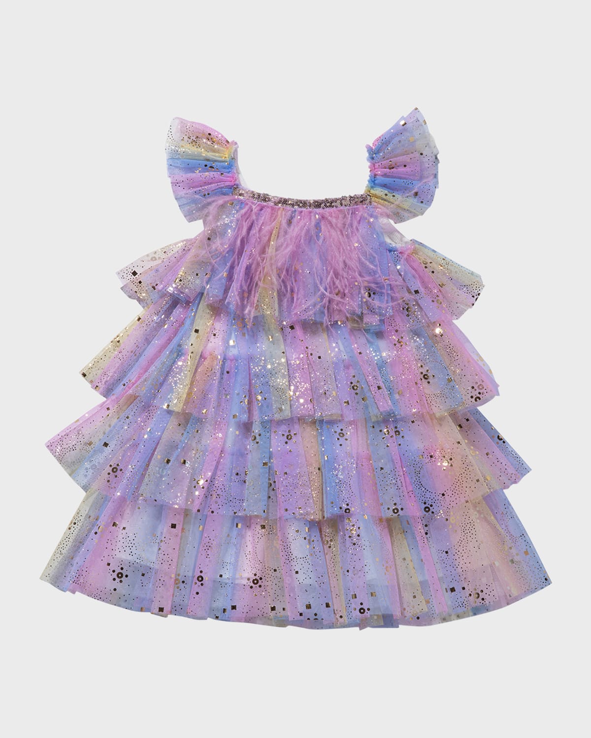 Petite Hailey Kids' Little Girl's Metallic Star Layered Tulle Dress In Purple Multi