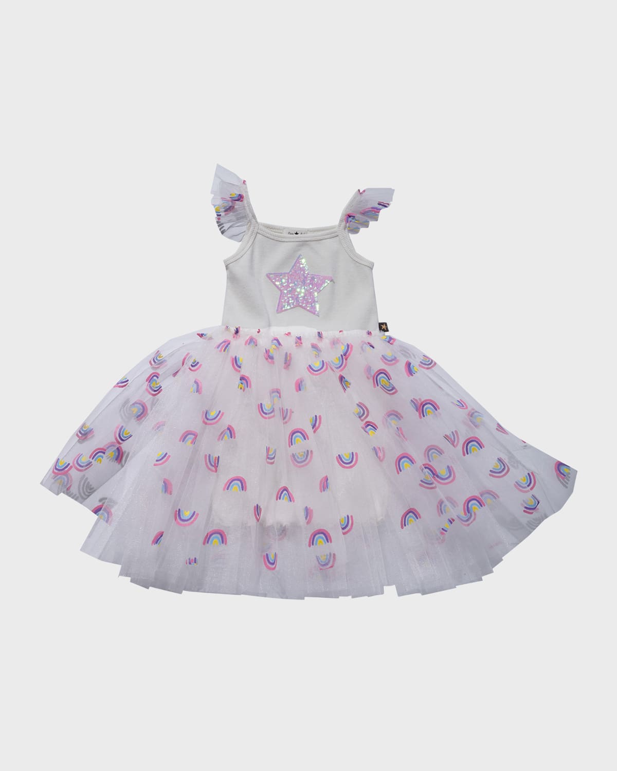 Girl's Sequin Star Rainbow-Print Frill Tutu Dress, Size 12M-6