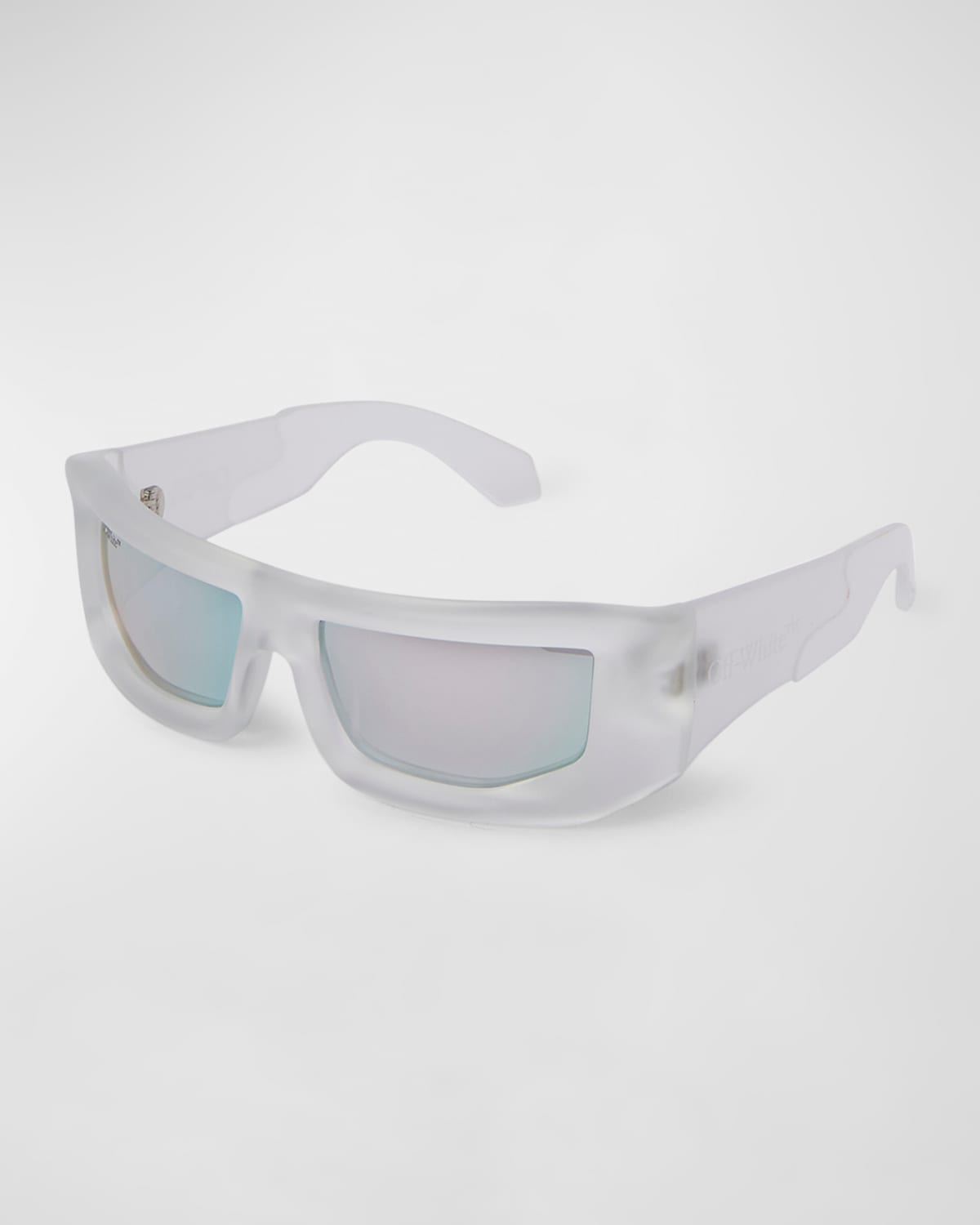 Shop Off-white Men's Volcanite Acetate Wrap Sunglasses In Crystal Mirror