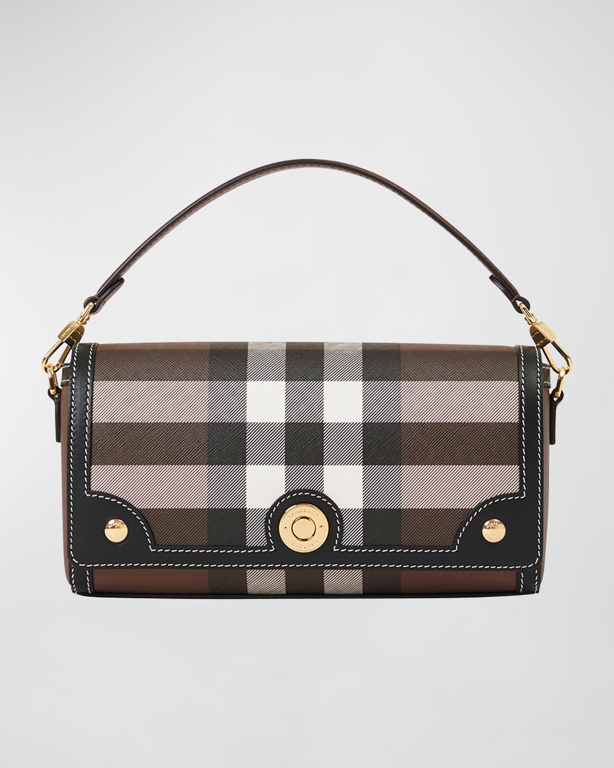 Burberry Note Leather & Vintage Check Crossbody Bag - Brown