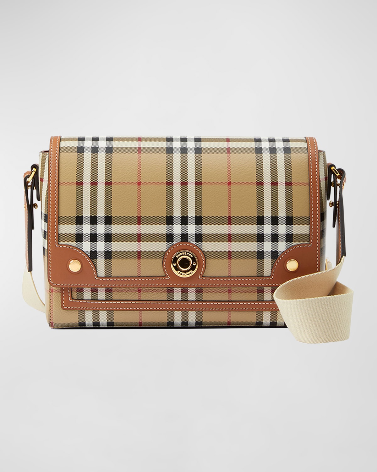 Burberry Note Check Flap Crossbody Bag In Briar Brown