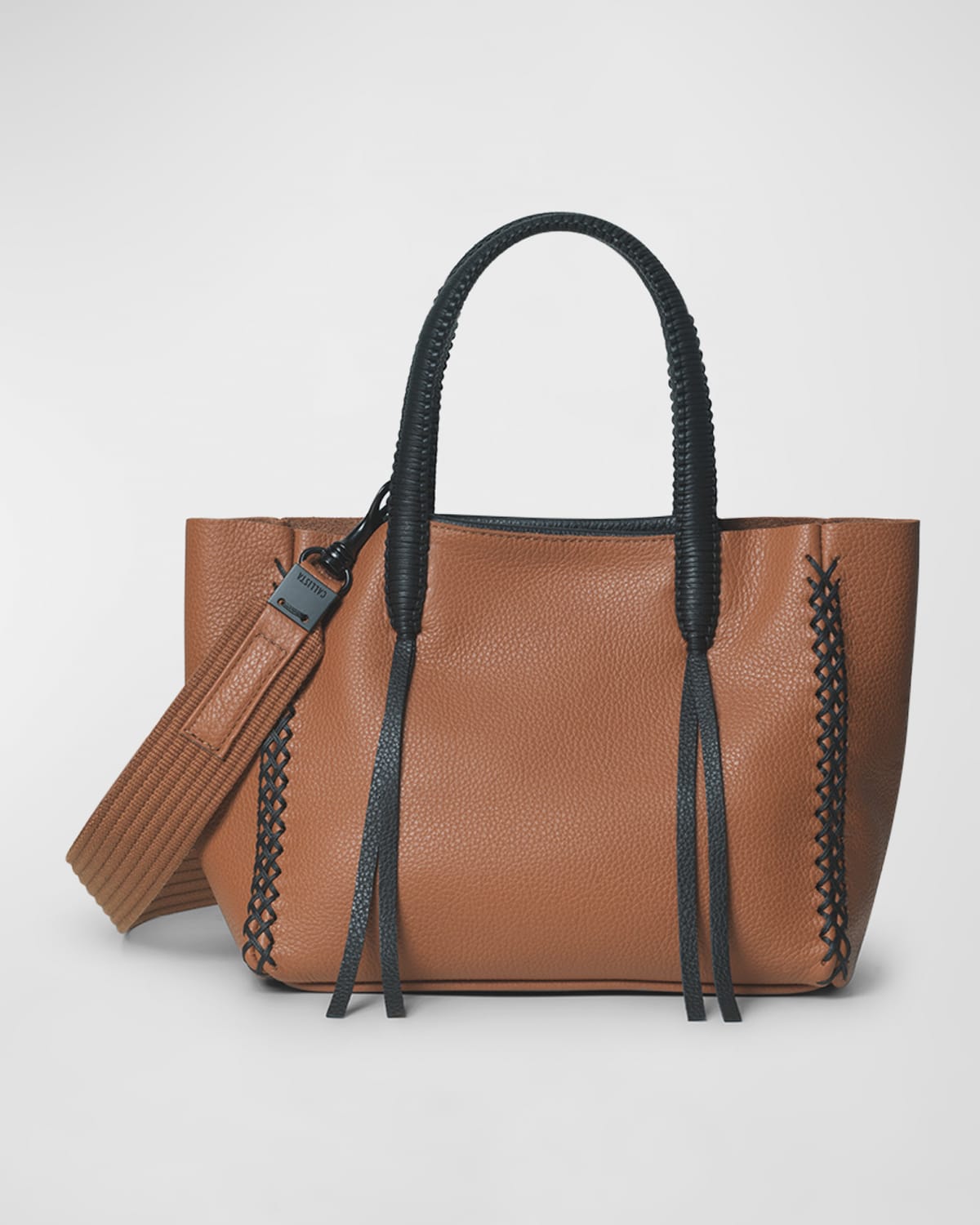 Callista Mini Braided Leather Tote Bag In Caramel