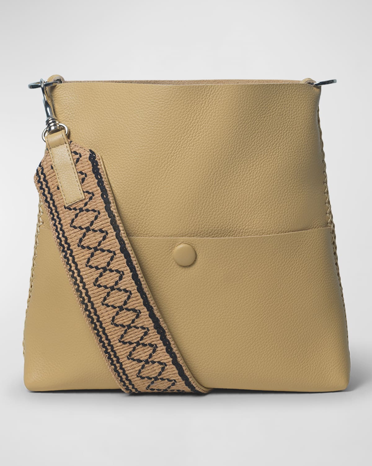 Callista Slim Grained Leather Messenger Bag w/ Zip Pouch