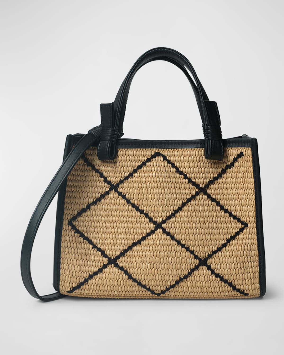 Callista Cross Straw Mini Tote In Perissa Noir