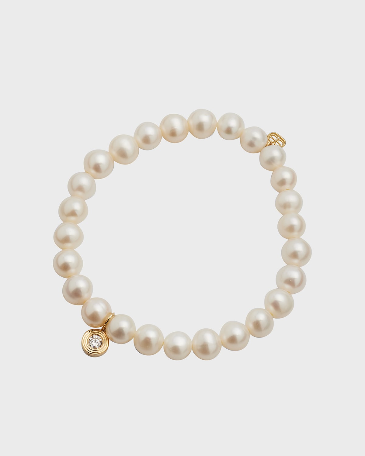 Sydney Evan 14k Gold Pearl Beaded Bracelet With Diamond Charm In White