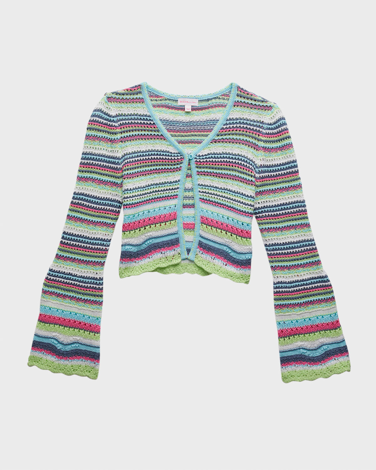 Girl's Multicolor Bell Sleeves Crotched Cardigan, Size S-XL
