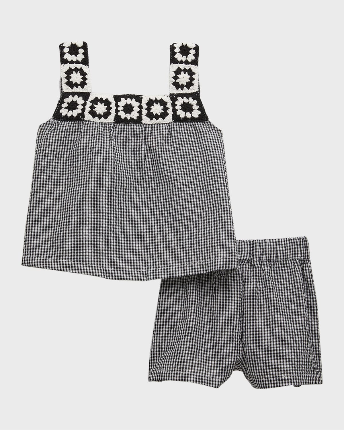 Girl's Bicolor Crochet Plaid 2-Piece Set, Size 4-6X