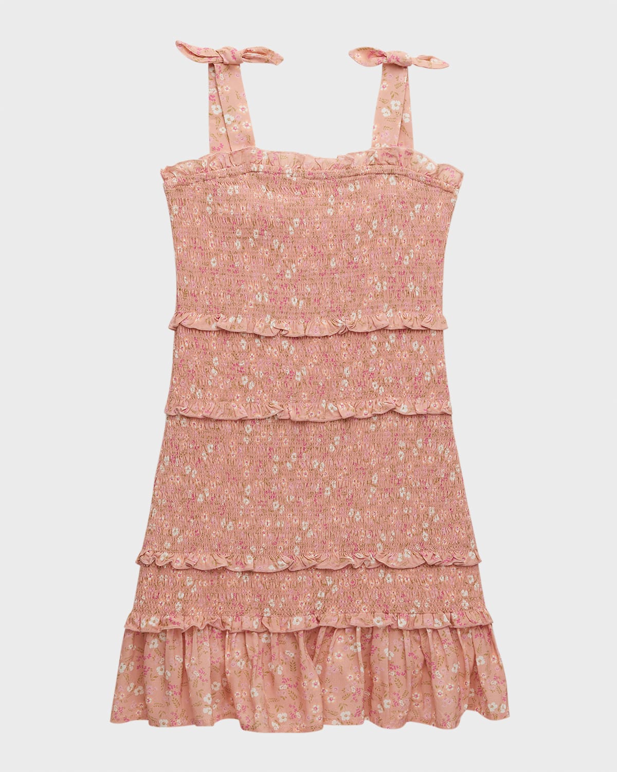 Girl's Floral-Print Ruffle Trim Smocked Dress, Size S-XL