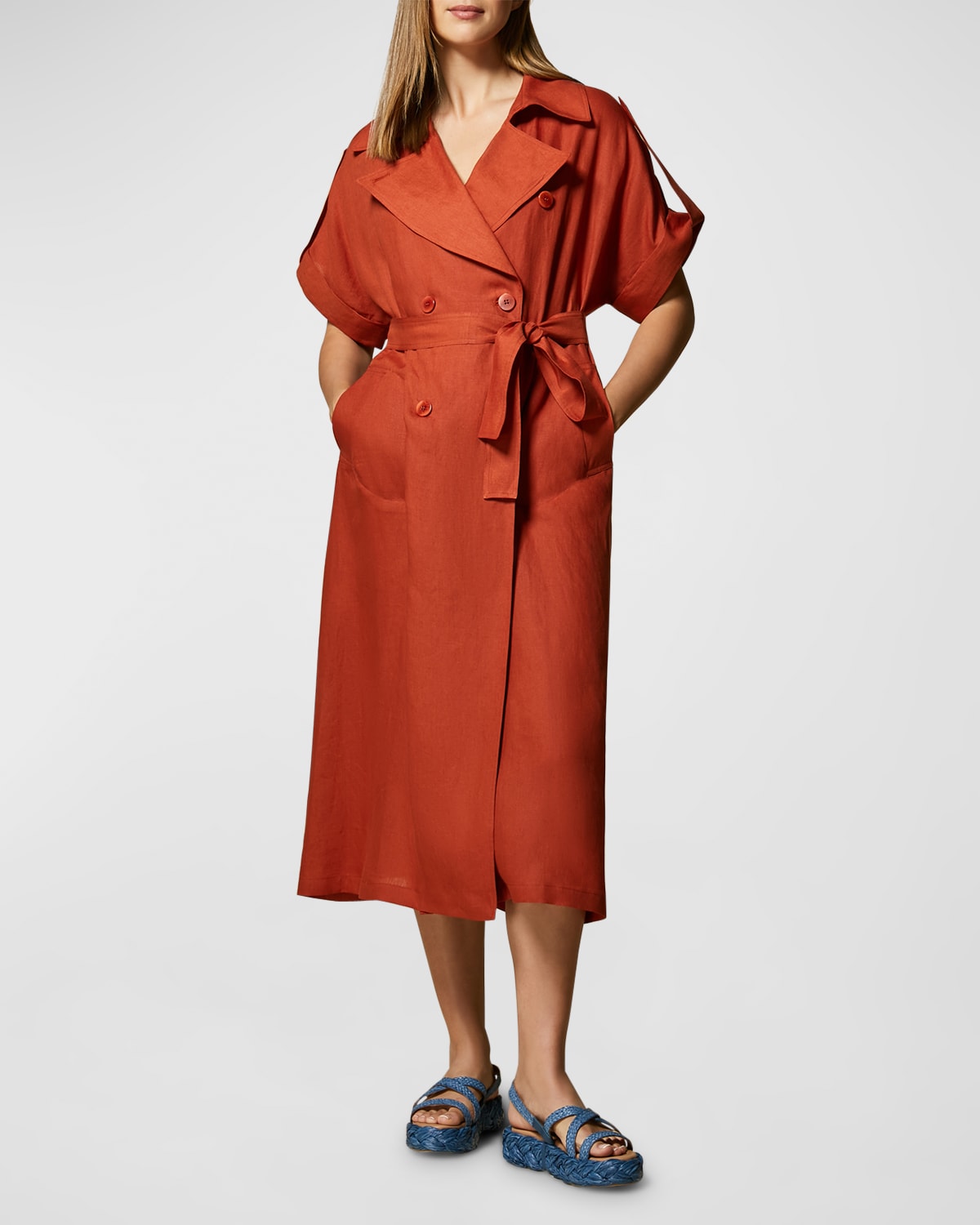 Marina Rinaldi Plus Size Driver Belted Linen Midi Dress | Smart Closet