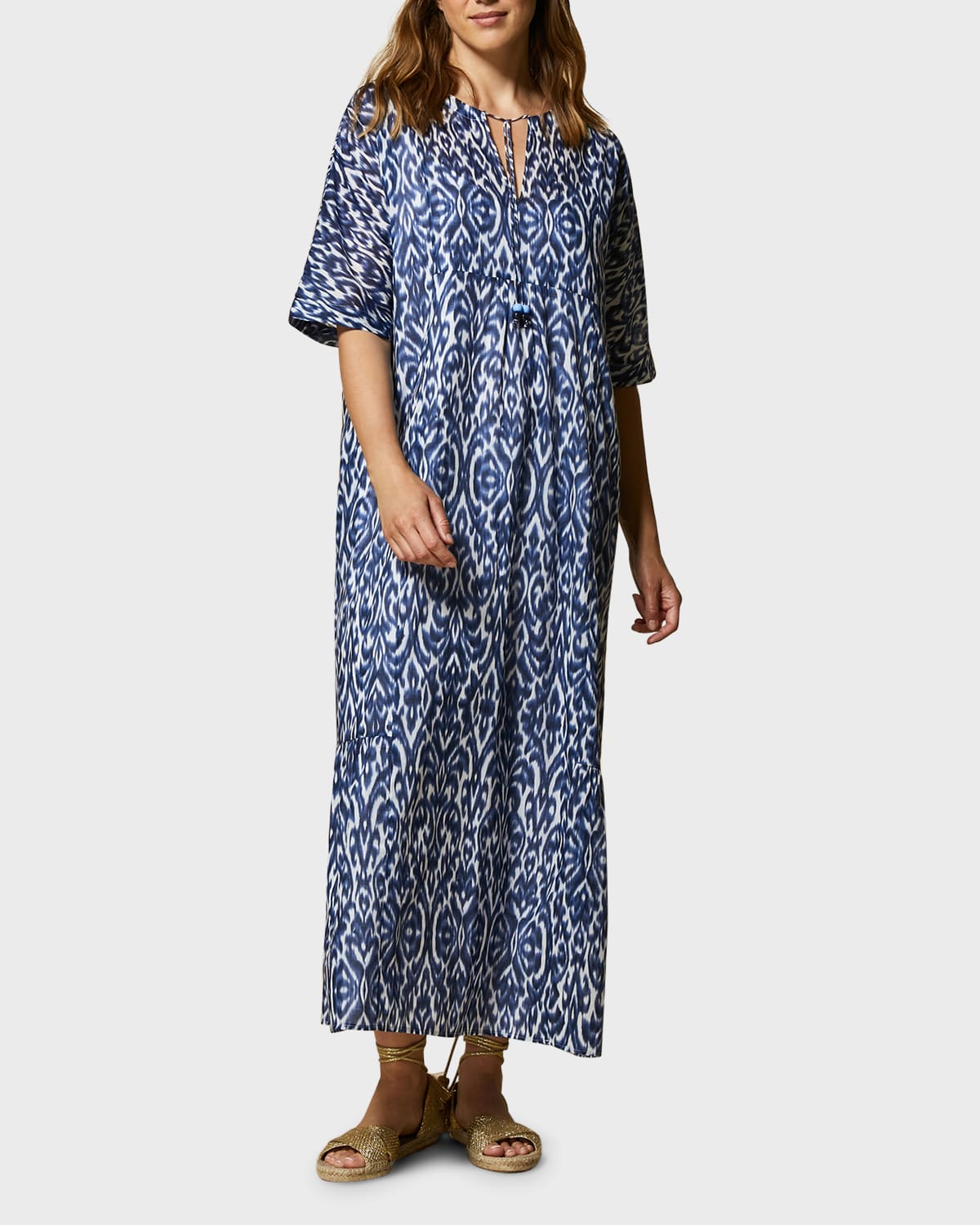Marina Rinaldi Plus Size Decisivo Ikat-Print Muslin Maxi Dress