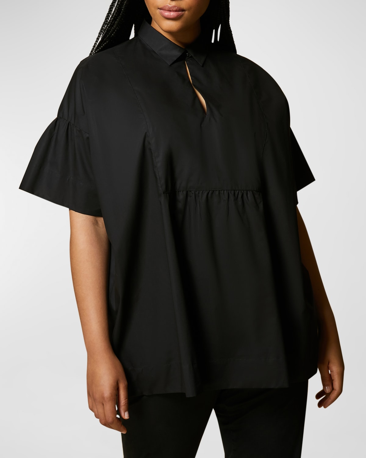Marina Rinaldi Fedra Bell-Sleeve Keyhole Cotton Poplin Shirt