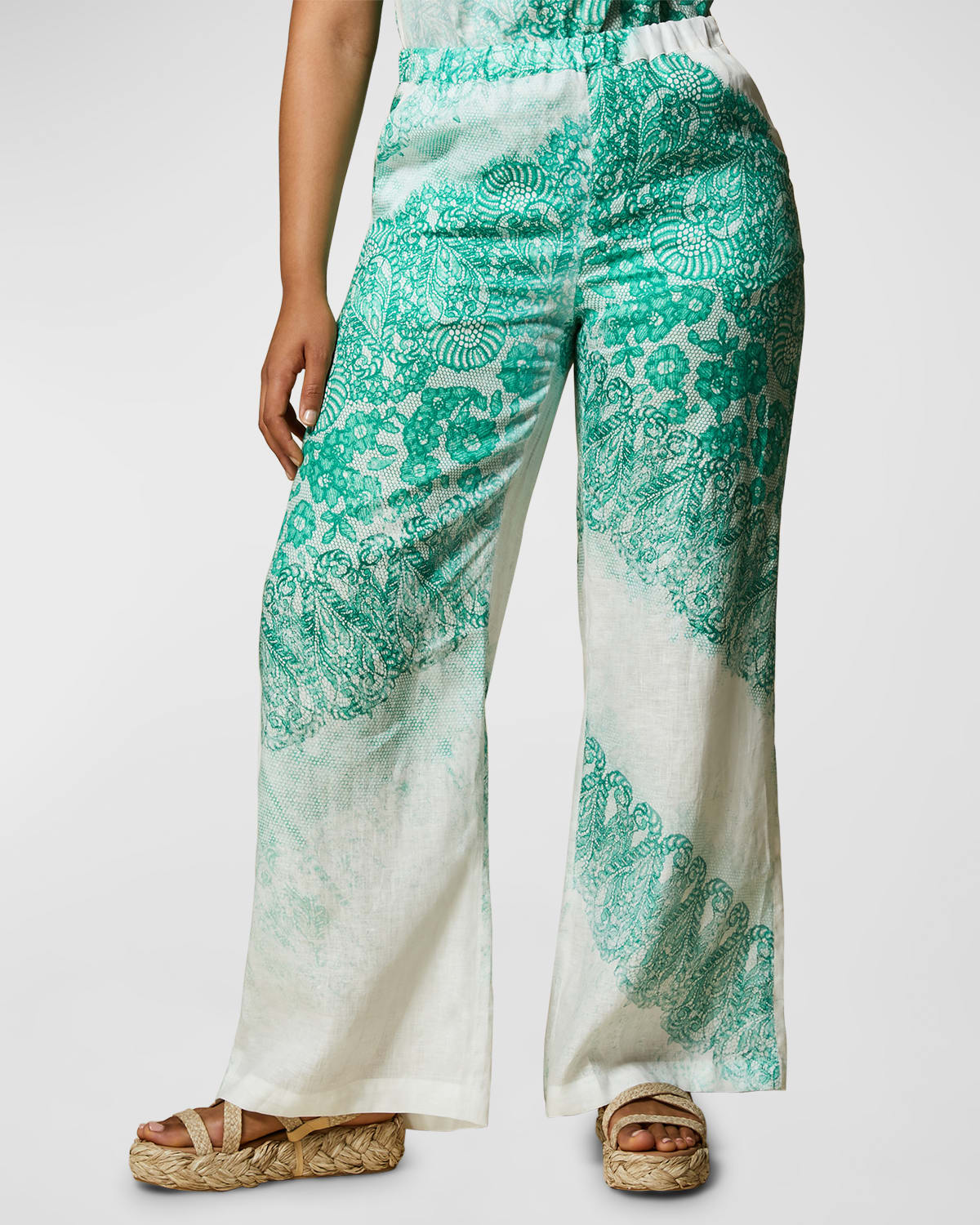 Marina Rinaldi Plus Size Romanzo Lace-Print Linen Pants