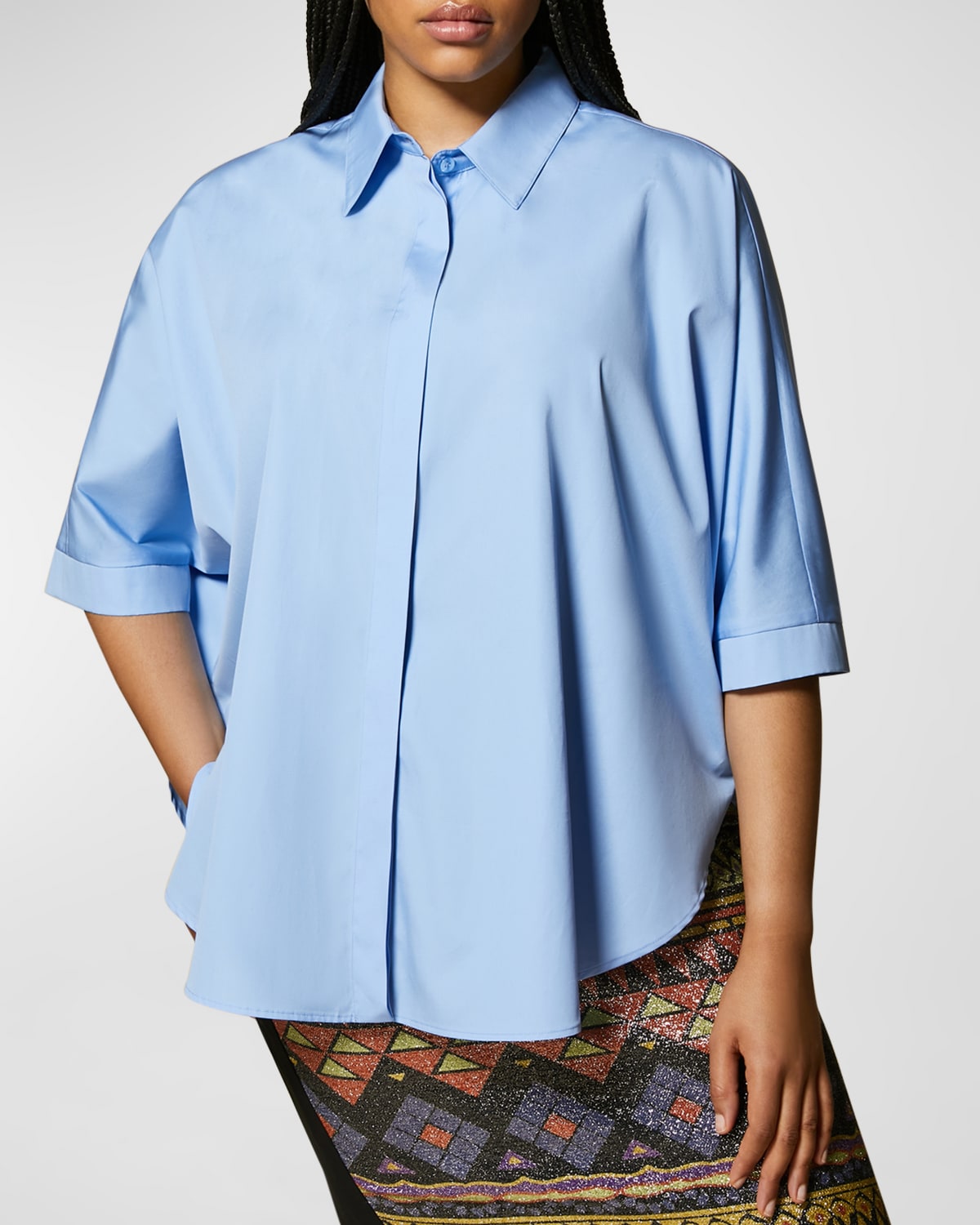 Marina Rinaldi Plus Size Billy Elbow-Sleeve Poplin Shirt