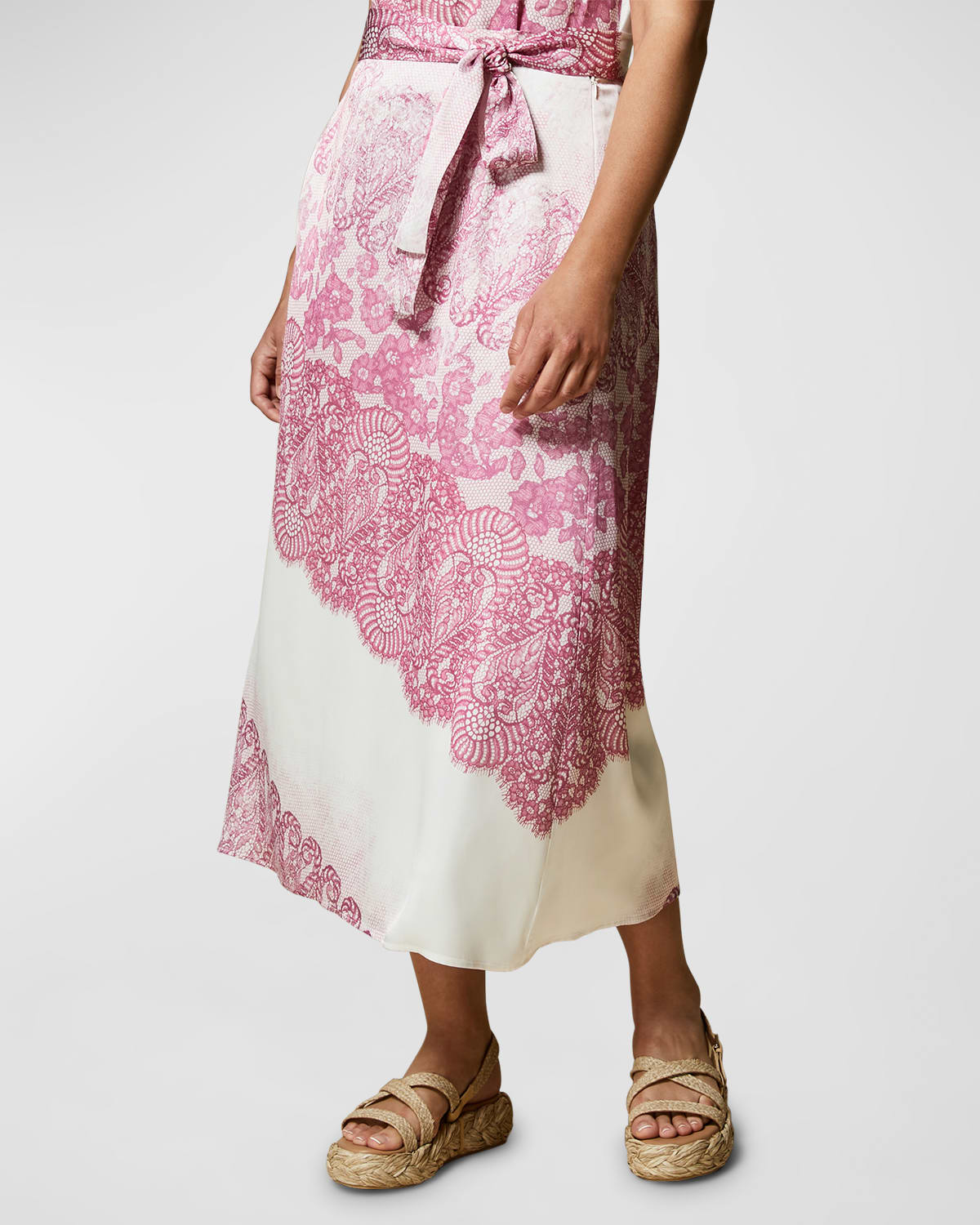Marina Rinaldi Plus Size Cicala Lace-Print Satin Midi Skirt