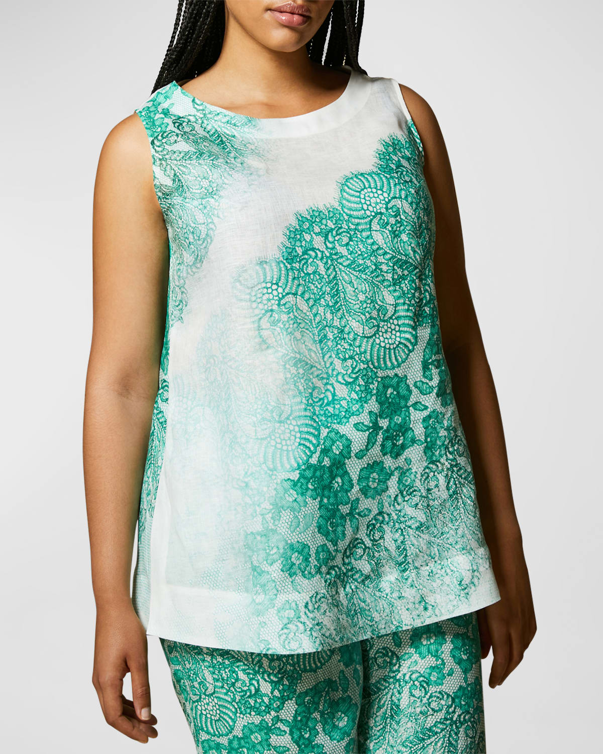 Marina Rinaldi Plus Size Bravo Sleeveless Lace-Print Linen Top