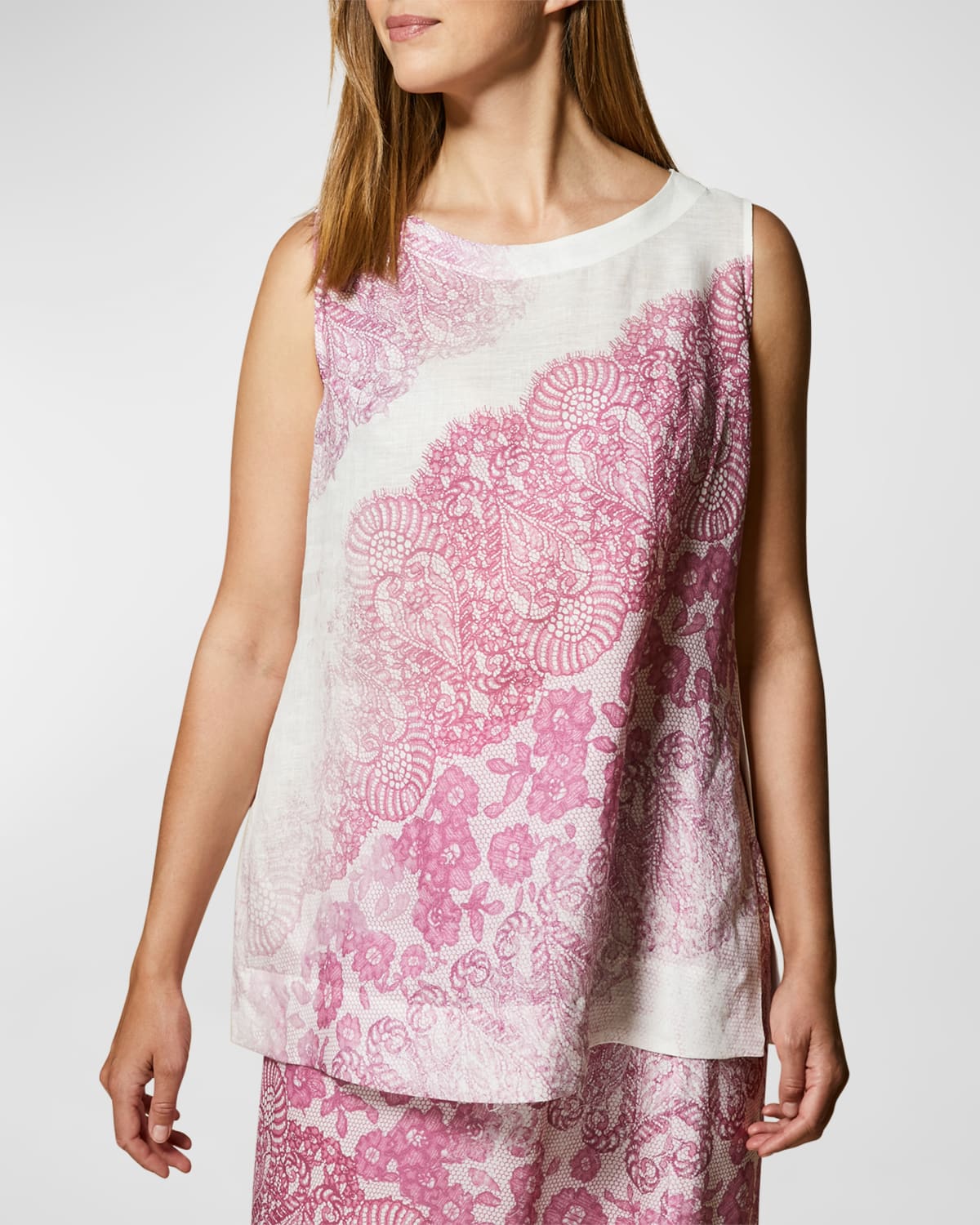 Marina Rinaldi Plus Size Bravo Sleeveless Lace-Print Linen Top