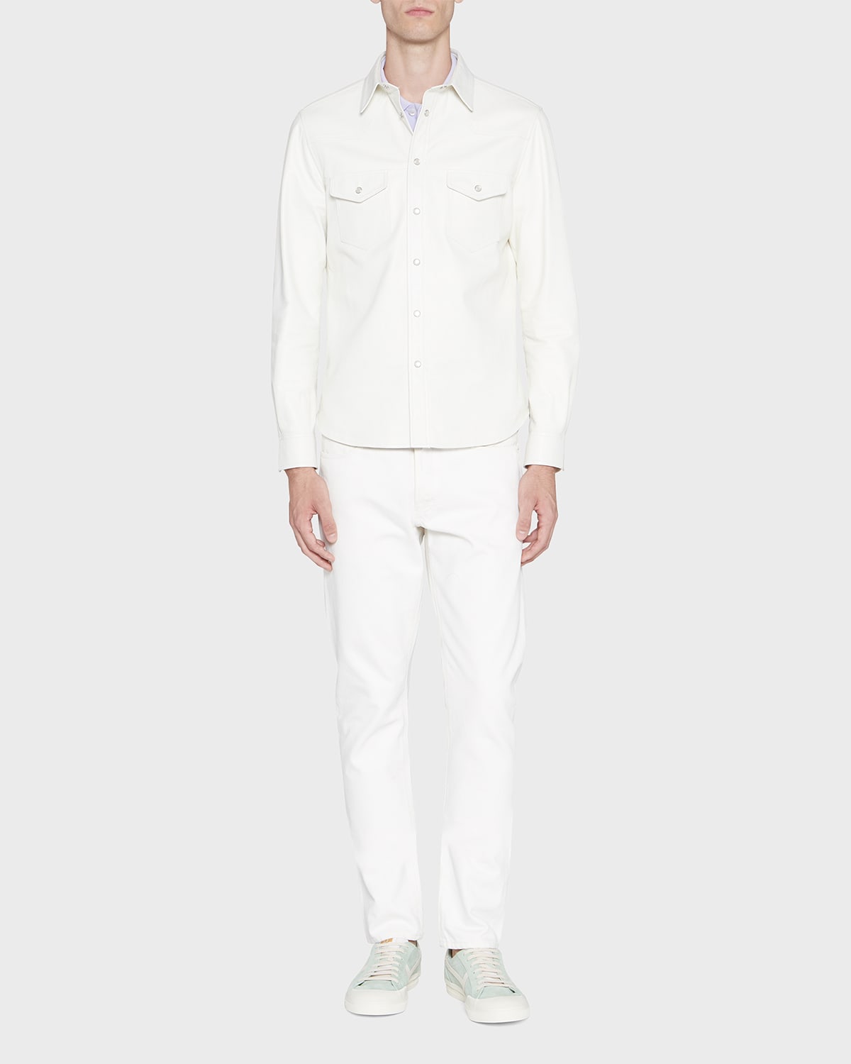 Tom Ford Men's Leather Western Shirt In Ivory