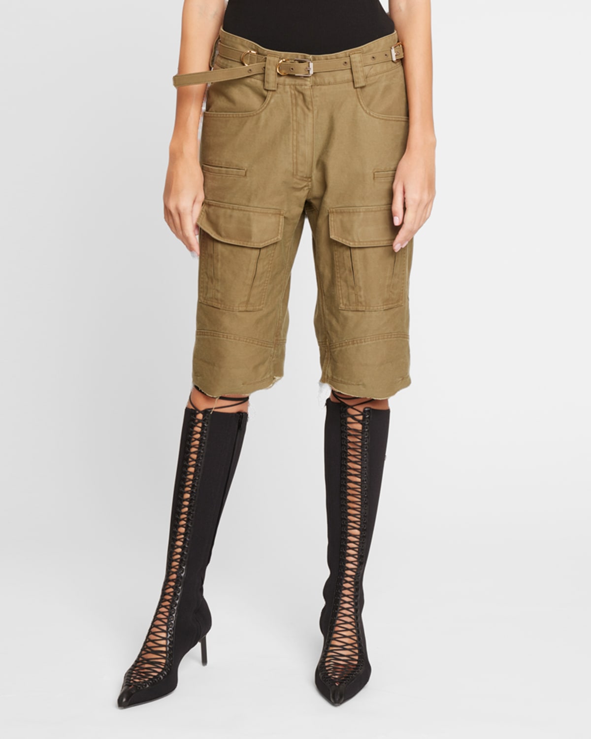 Givenchy Belted Cargo-style Bermuda Shorts In Olive Green ModeSens