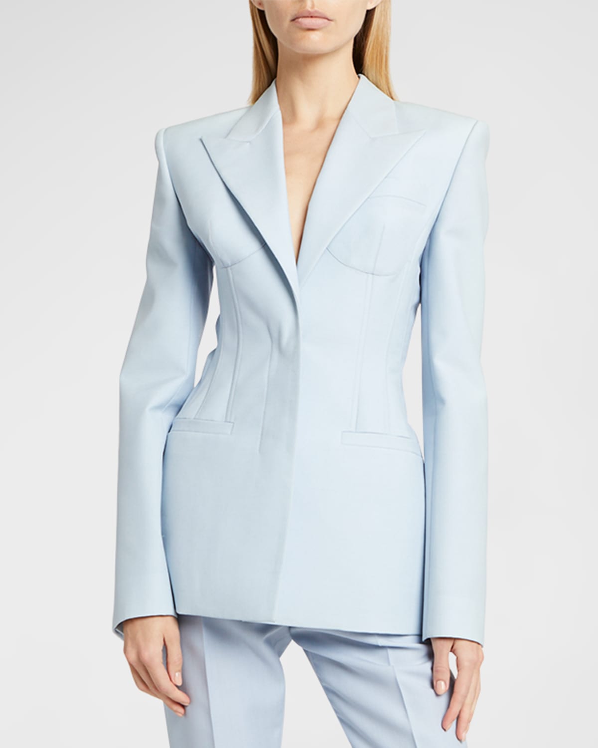 Givenchy Tailored Blazer Jacket With Bustier Seam Detail In Baby Blue