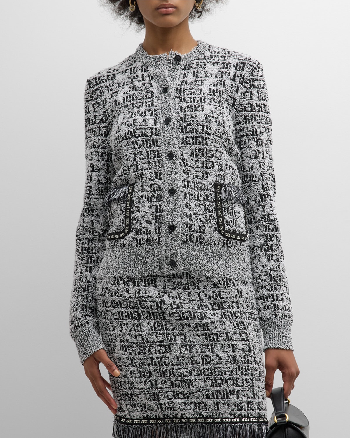 Shop Givenchy Logo-print Tweed-knit Short Jacket In Blackwhite