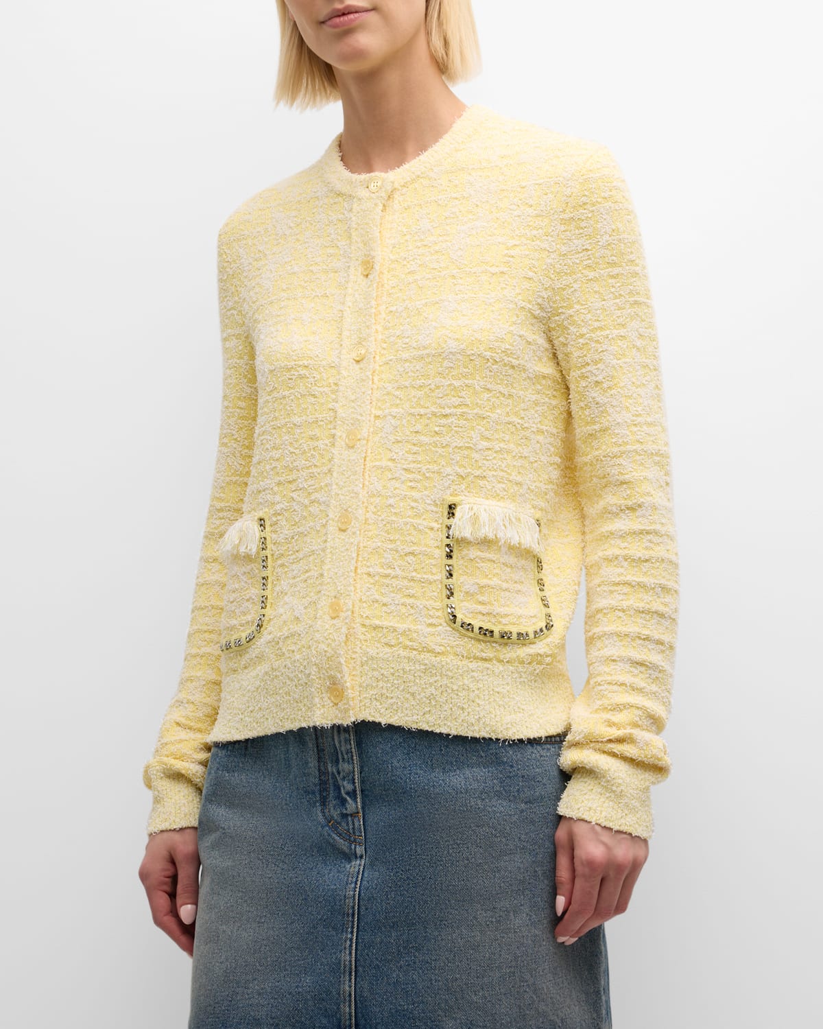 Shop Givenchy Logo-print Tweed-knit Short Jacket In Yellowwhite
