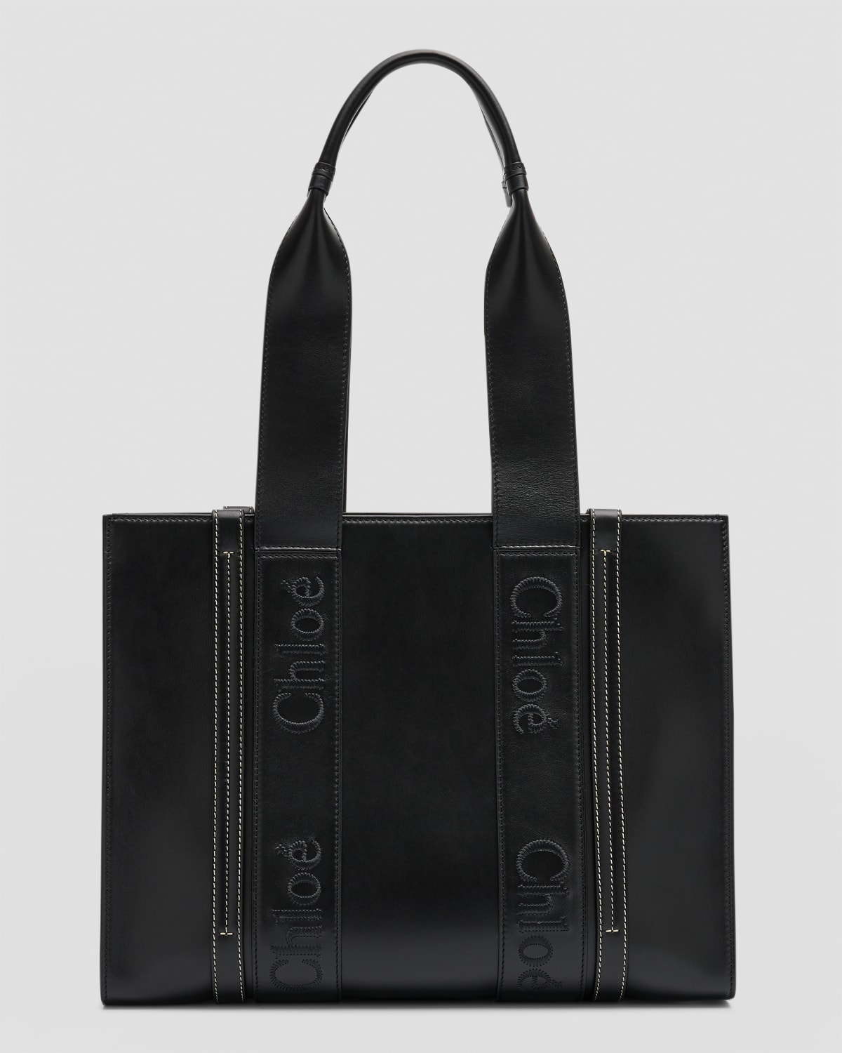Chloé Woody Medium Leather Tote Bag In Black