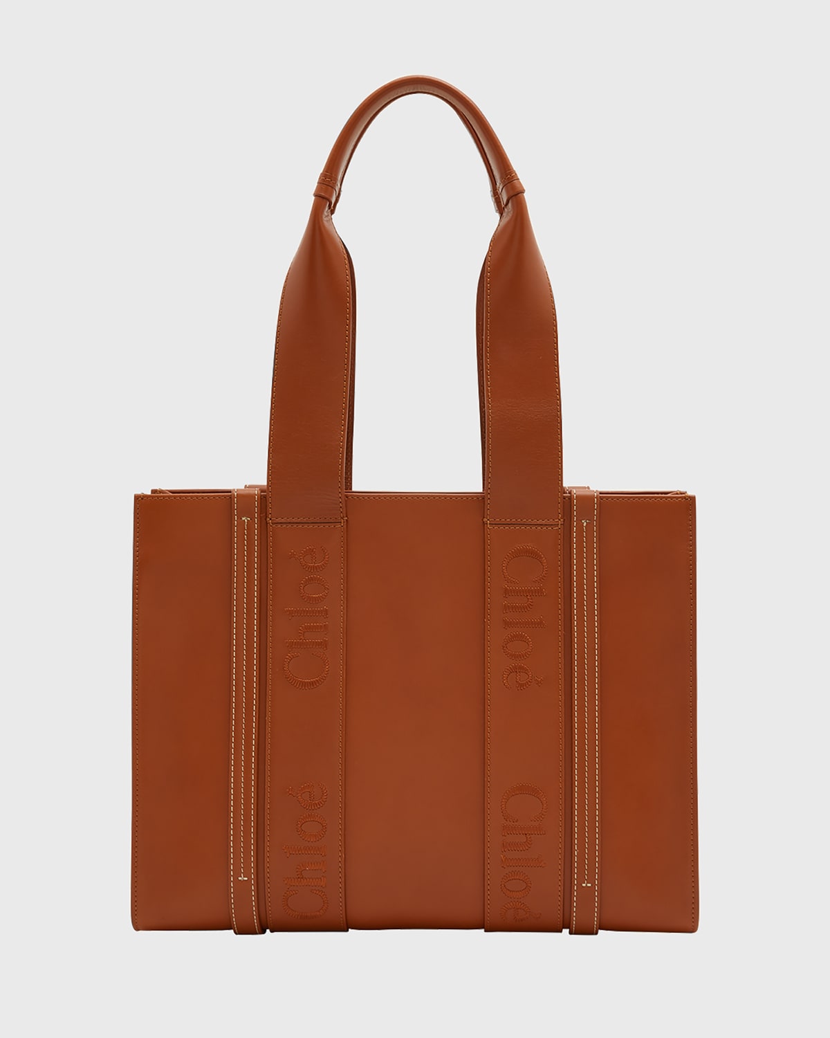 Chloé Woody Medium Embroidered Leather Tote In Caramel