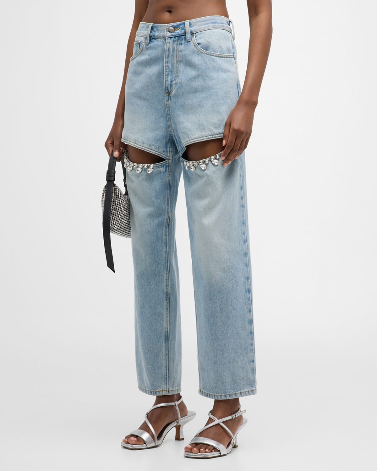 Area Crystal-embellished Cutout High-rise Straight-leg Jeans In Light Blue
