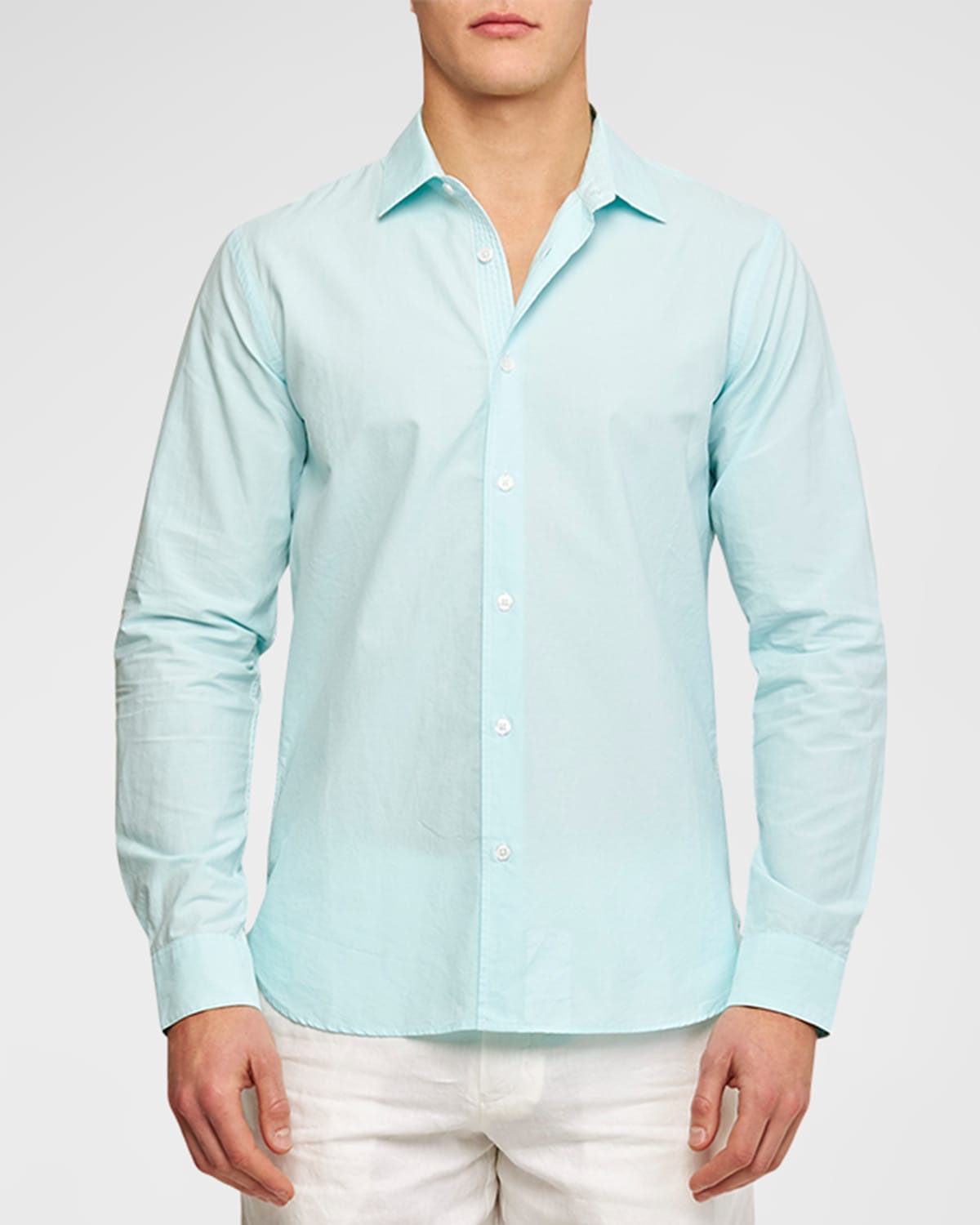 Orlebar Brown Mens Aqua Blue/white Giles Long-sleeve Linen Shirt In Clear Sky/white