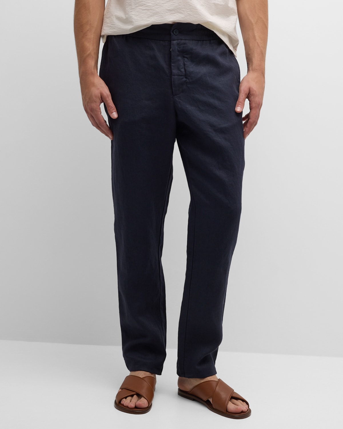 Shop Orlebar Brown Men's Cornell Linen Pants In Night Iris Ii