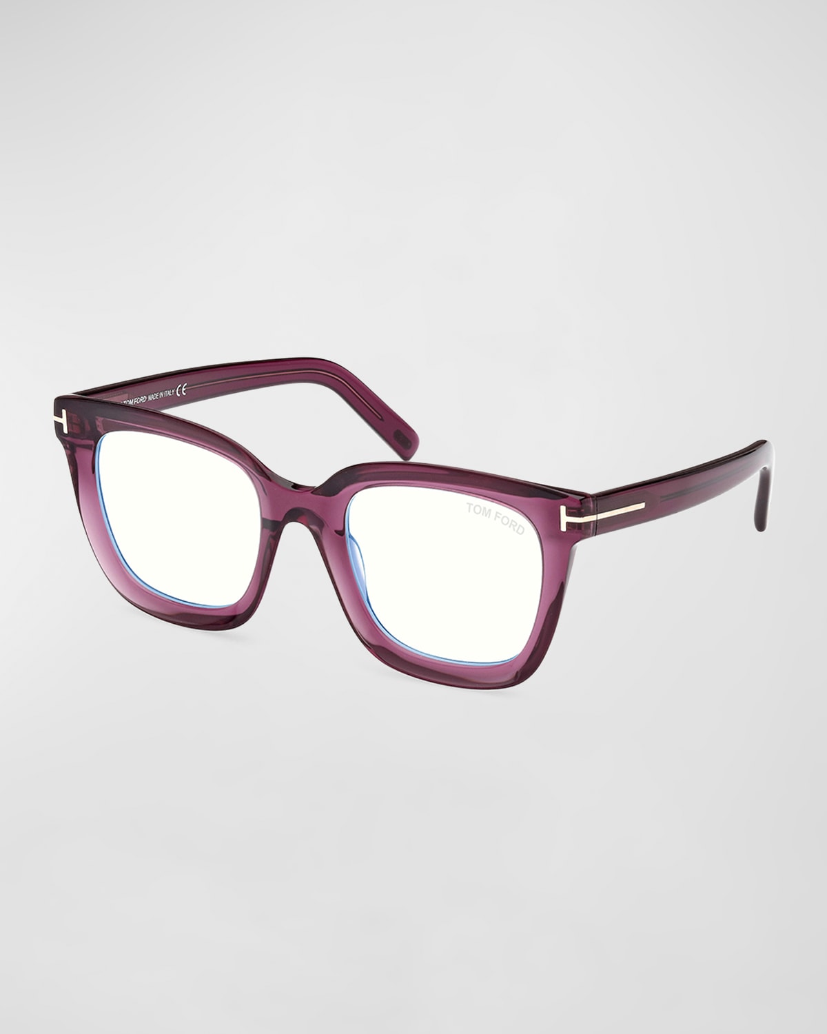 Tom Ford Violet Blue Blocking Square Acetate Glasses In Shiny Transparent Violet