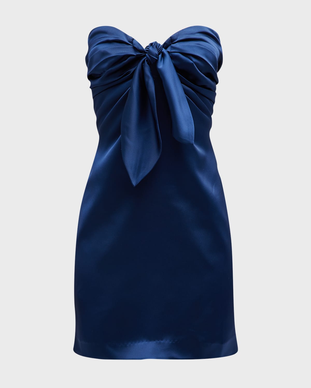 Ramy Brook Orion Strapless Tie-front Satin Mini Dress In Navy