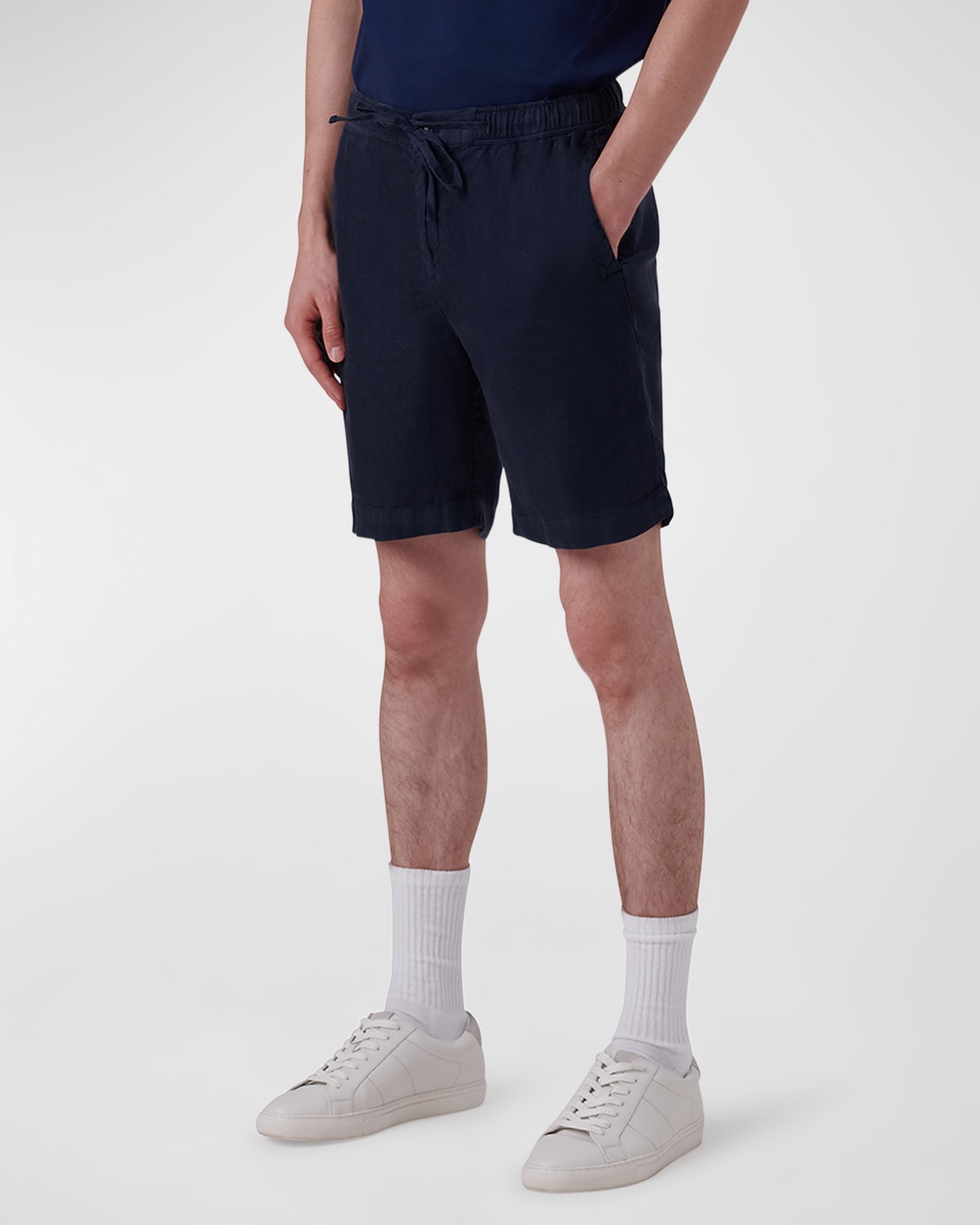 Bugatchi Men's Drawstring Linen Shorts In Navy